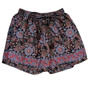 Wevez 100% Silk Shorts Paisley Floral Pattern Elastic Drawstring Waistband Boho